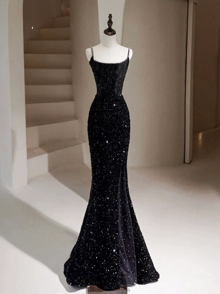 Wholesale Black Mermaid Sequin Long Prom Dress Black Formal Dress gowns evening dresses